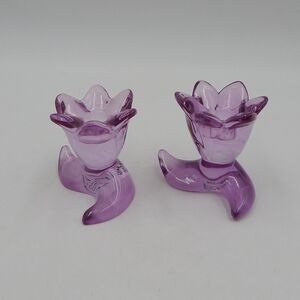 Lenox Occasions Easter Floral Glass Taper Candle Holder Purple Flower Set of Two